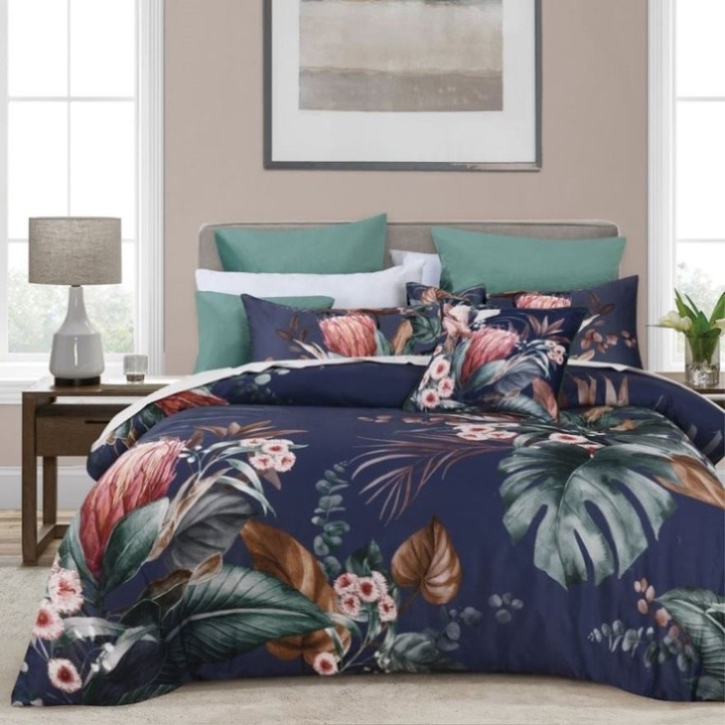 Bianca Balwyn Navy Cotton Sateen Botanical Quilt Cover Set King V442-BCA-QUILTCS-BALWYN-NAVY-KI