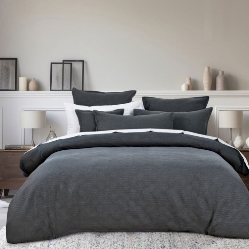 Bianca Hallston Charcoal Pre-Washed Cotton Quilt Cover Set King V442-BCA-QUILTCS-HALLSTON-CHARCOAL-KI
