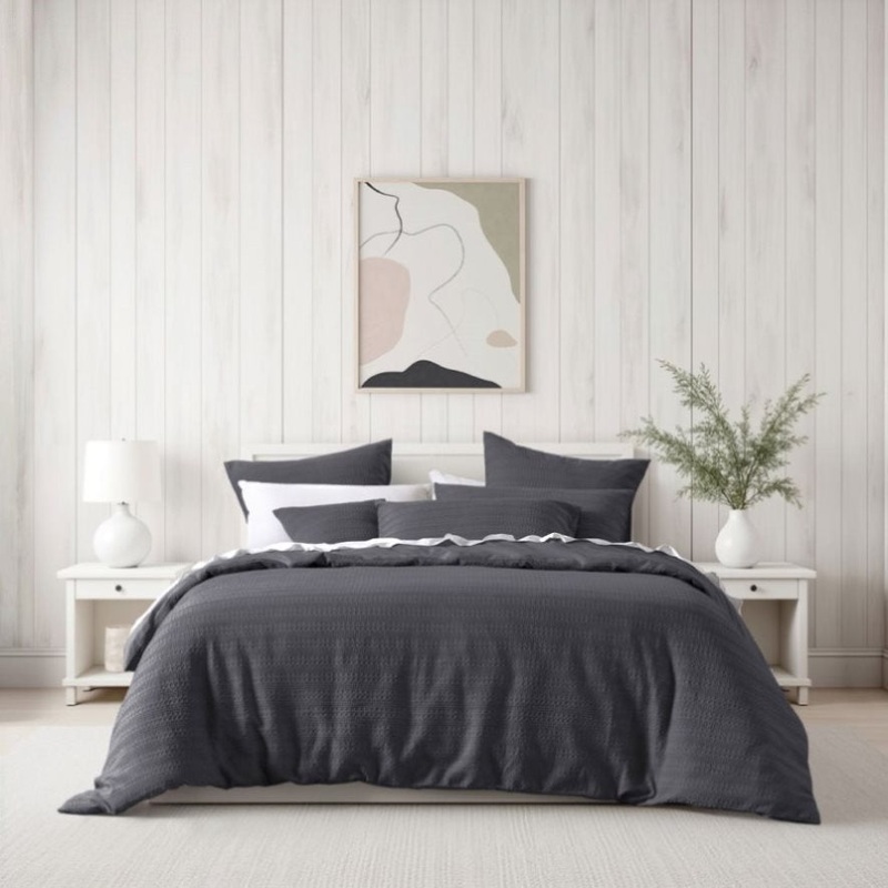 Bianca Kahlani Charcoal Waffle Quilt Cover Set Single V442-BCA-QUILTCS-KAHLANI-CHARCOAL-SB