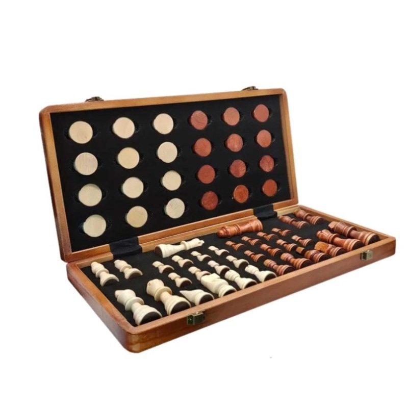 Social Hike Wooden Chess & Checkers 2 in 1  Magnetic Travel Foldable Board Game V238-SUPDZ-41113523159120