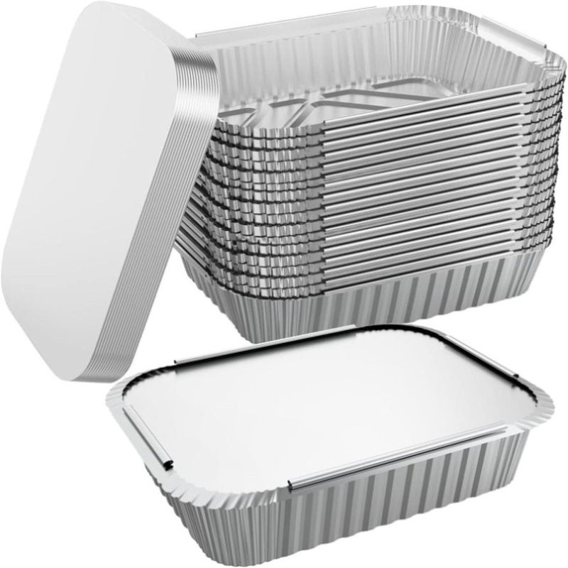 144x Aluminium Disposable Foil Food Container Trays Pans w/ Lids Covers Bulk 20x11x5cm V563-AF2011-6L-24PK