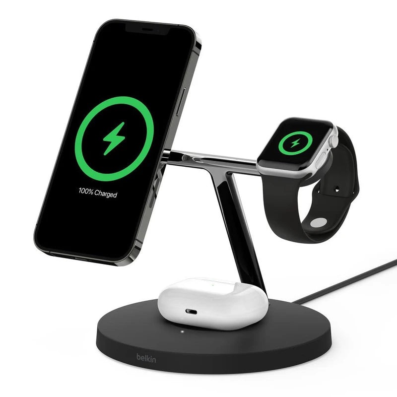 Belkin BoostCharge PRO 3-in-1 Qi2 15W Wireless Charger Stand MagSafe 2024 Model – Black V578-WIZ023AUBK