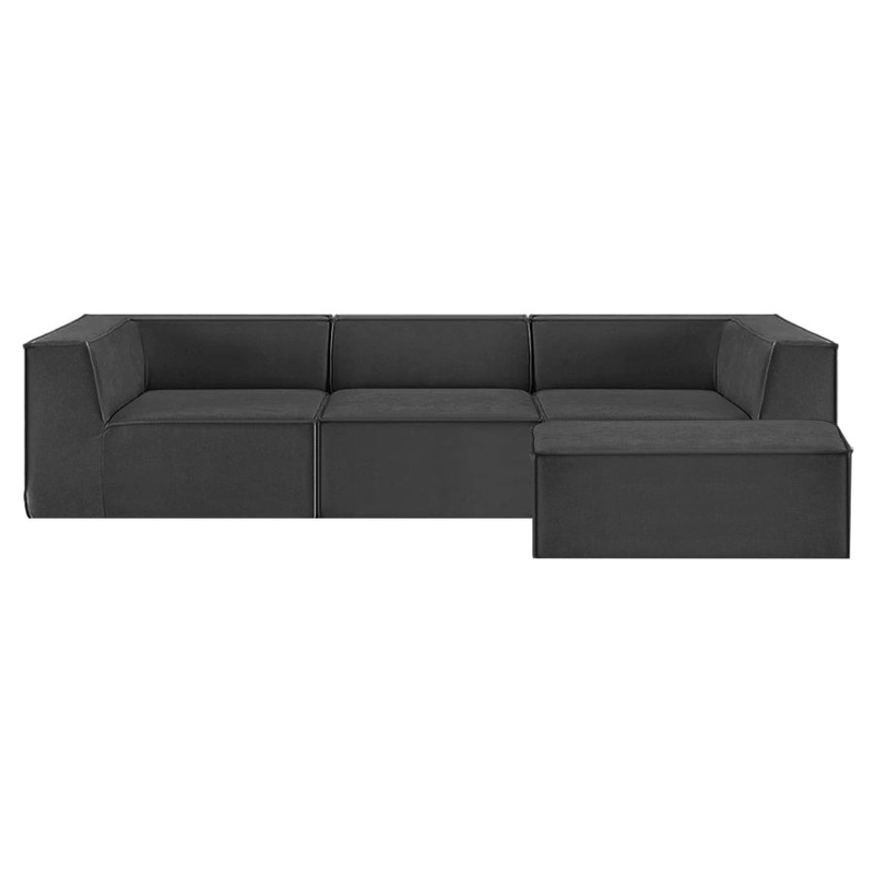 Sarantino Novi 3-Seater Modular Sofa with Ottoman in Black Non-Slip Bottom Lounge SOFA-MLM-232-BK