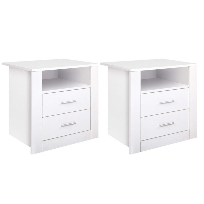 Artiss 2 X Bedside Table 2 Drawers with Shelf – TARA White FURNI-SIDE-SHELF-WHX2