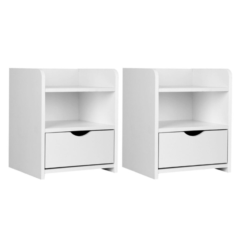 Artiss 2X Bedside Table 1 Drawer with Shelf – FARA White FURNI-C-BS-TOGO-WHX2
