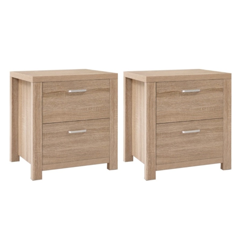 Artiss 2x Bedside Table 2 Drawers – MAXI Pine FURNI-N-MAXI-BS01-WDX2