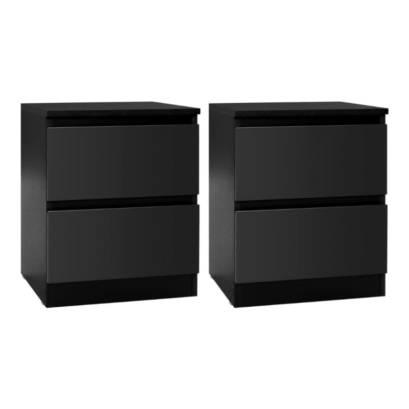 Artiss 2x Bedside Table 2 Drawers – PEPE Black FURNI-E-PURE-BKX2