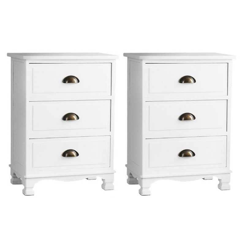 Artiss 2x Bedside Table 3 Drawers Vintage – THYME White ST-CAB-B-3D-WHX2