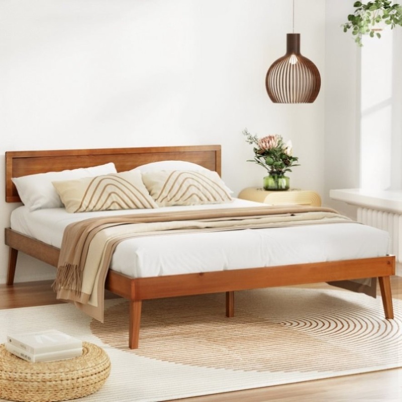 Artiss Bed Frame Queen Size Wooden Bed Base Walnut SPLAY WBED-SPLAY-Q-WAL-AB