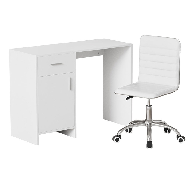 Artiss Computer Desk Office Chair Set PU Leather Home Study Table 100cm White FURNI-G-DESK-100-REPL-WH