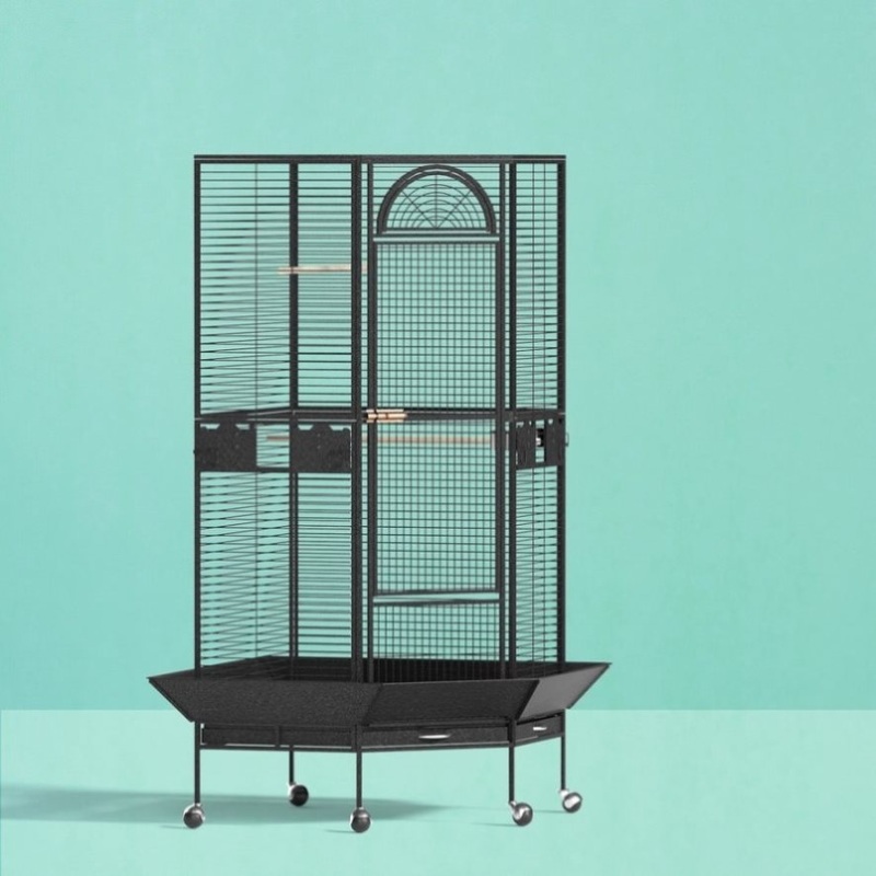 i.Pet Bird Cage Large Jumbo Aviary Budgie Perch Cage Parrot Stand Wheels Corner PET-BIRDCAGE-H161-BK-AB
