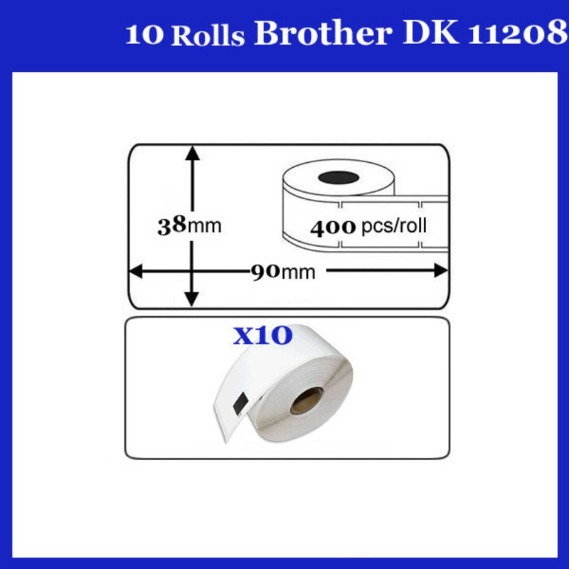 10 Rolls DK11208 DK 11208 For Brother Large Address Thermal LABELS 38x90mm V324-10X11208
