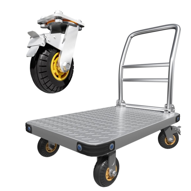 1000KG Capacity Heavy Duty Foldable Platform Truck Flatbed Push Cart Steel Dolly Trolley Cart Brake V324-CS2-PLATFTROLLEY9060