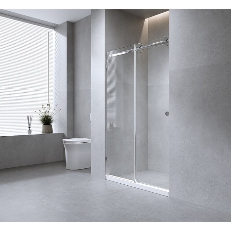 120cm Frameless Glass Sliding Shower Door with Black Rail and Hardware V63-912941