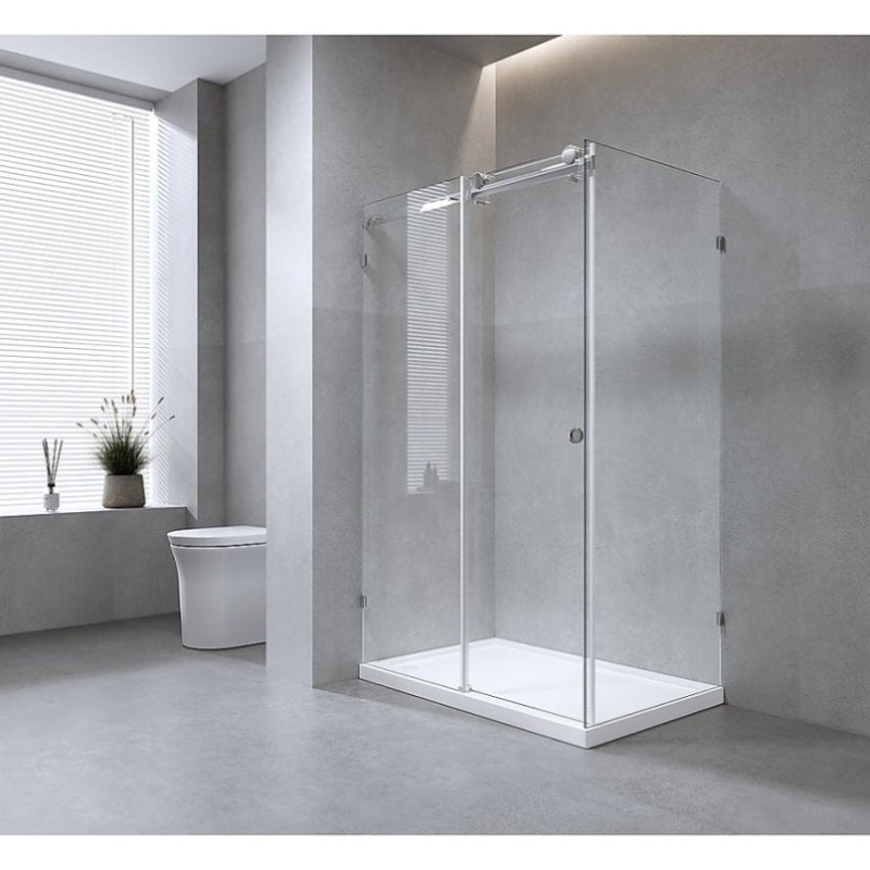 120x90cm Frameless Glass Sliding Corner Shower with Black Rail and Hardware V63-913681