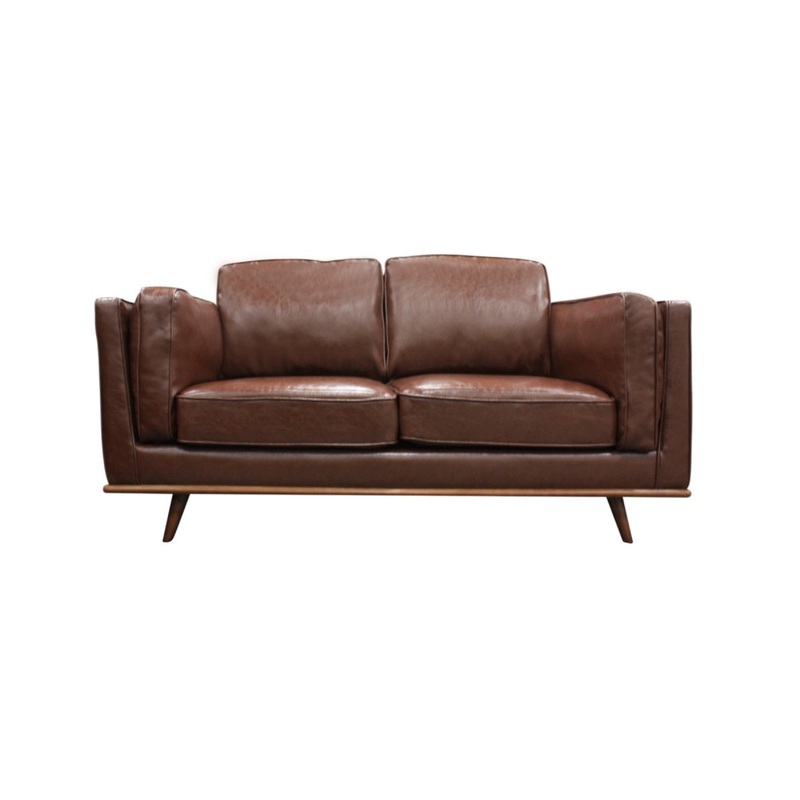 2 Seater Faux Leather Sofa Brown Modern Lounge Set for Living Room Couch with Wooden Frame V43-SOF-YOKBR2S
