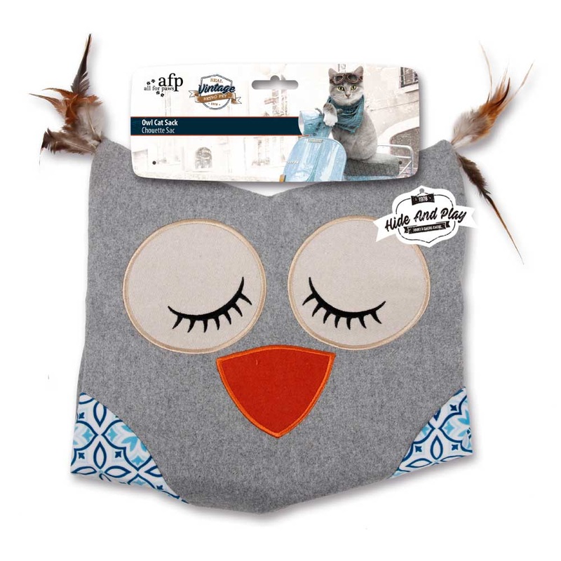 Cat Sack Crinkle Toys – Grey Owl + Hide Play Bag Teaser Vintage All For Paws V238-SUPDZ-32374921461840