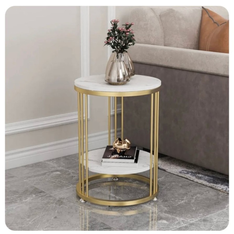 Interior Ave Cleo Gold Two Shelf Stone Side Table V355-JJ-XZ218-G1