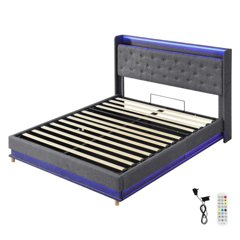 Levede Double Bed Frame Gas Lift LED Light BF1065-D
