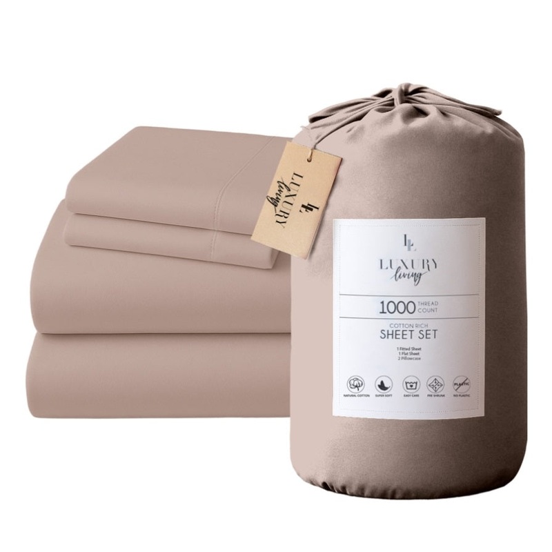 4pc 1000 Thread Count Cotton Rich Queen Bed Sheet Gift Pack CVC Microfibre Blend in Linen CVC-10QS-LN