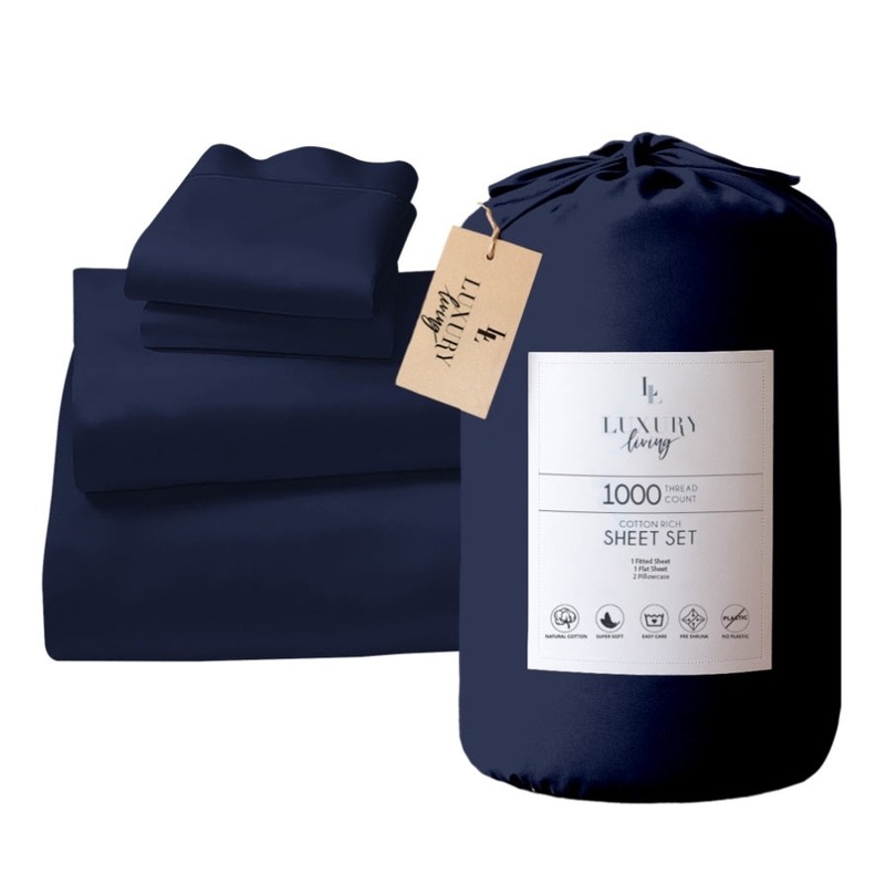 4pc 1000 Thread Count Cotton Rich Queen Bed Sheet Gift Pack CVC Microfibre Blend in Navy CVC-10QS-NV