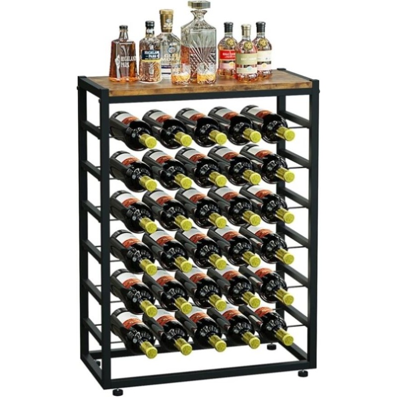 6-Tier Freestanding Wine Rack for 30 Bottles with Wood Countertop and Sturdy Metal Frame V178-36091