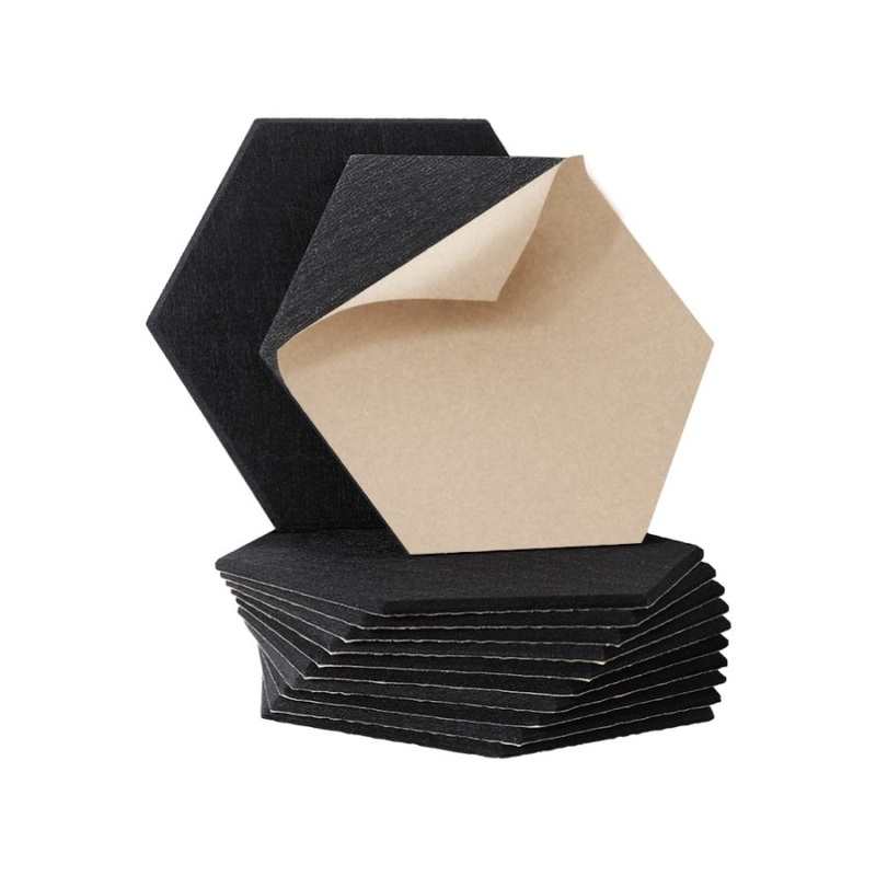 Alpha Acoustic Foam 12pcs 35x30x0.9cm Soundproof Absorption Panel Adhesive Black AF-HEX-12-BK