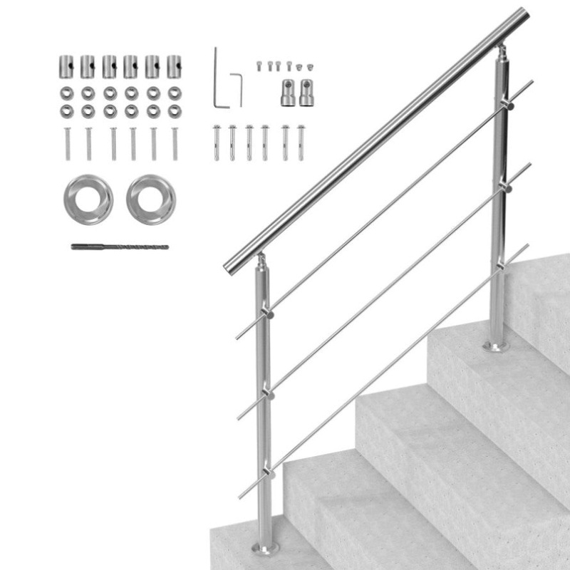 VEVOR 47.2in Handrails for Outdoor Steps 3 Crossbars Staircase for Porch Deck V952-BXGSLZFS120CCRS3EV0