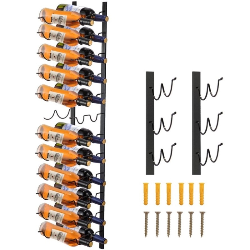 VEVOR Wall Mounted Wine Rack, 12×2 Bottles Wine Holder Towel Rack, Black Steel Vertical Wine Rack, V952-JJBGSBXG24PSC0001V0