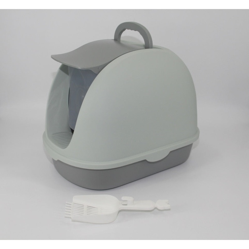 YES4PETS Portable Hooded Cat Toilet Litter Box Tray House with Scoop and Grid Tray Grey V278-MSP-0007-GREY-W-ZW-0001