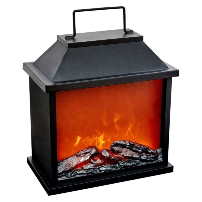 31.5cm LED Fireplace Metal/Glass Lantern Home Decor – Large V563-75149