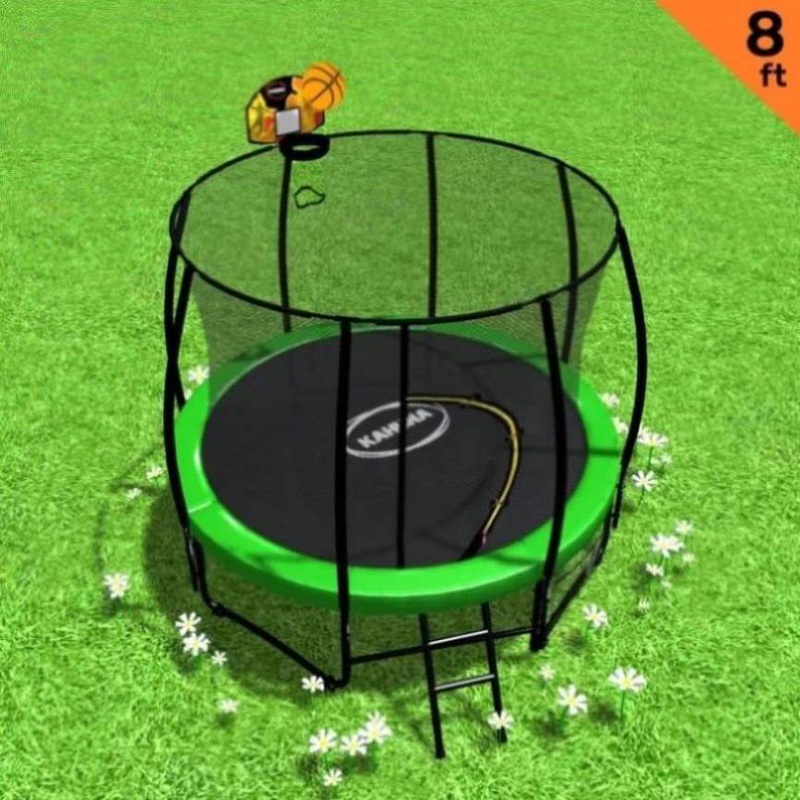 Kahuna Trampoline 8 ft with Basketball Set Outdoor Round – Green TRA-KAH-08-GN-BB