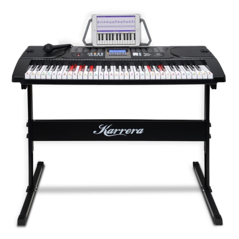 Karrera 61-Keys Electronic LED Keyboard Piano with Stand – Black EKB-CHJ-61-BK-LED