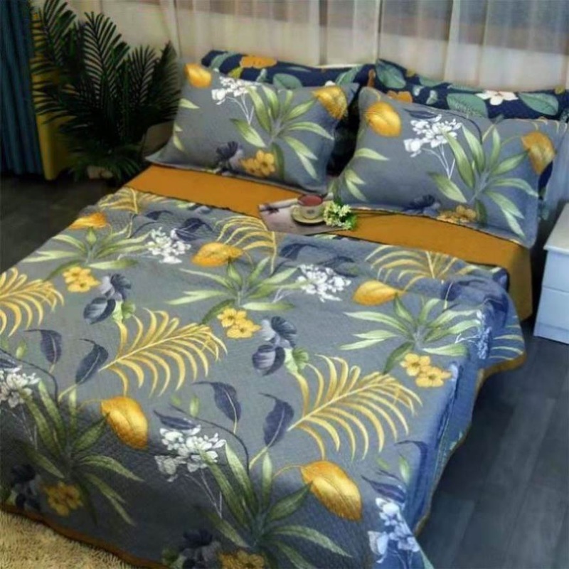 100% Cotton Coverlet Set Embroidered Palm Queen V442-STT-COVERLET-EMBPALM-CHARCOAL-QS