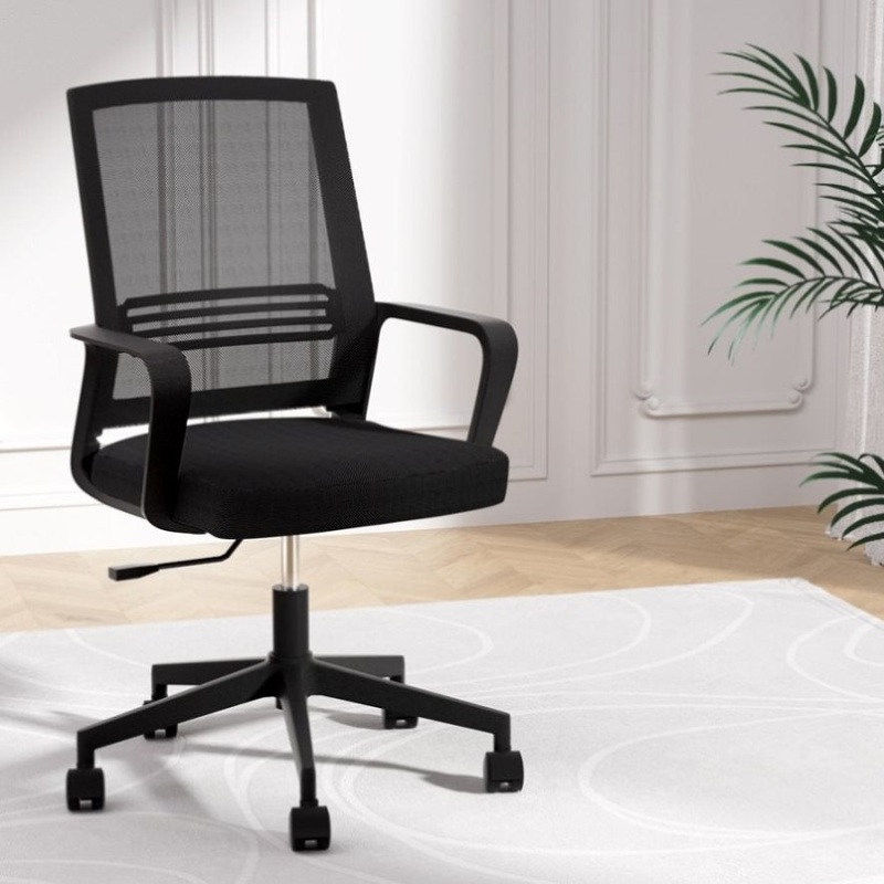 Artiss Mesh Office Chair Computer Gaming Desk Chairs Work Study Mid Back Black OCHAIR-K-MESH-BK