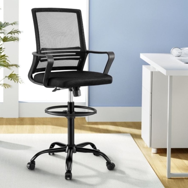 Artiss Office Chair Drafting Chairs Stool Computer Desk Studios Mesh Black OCHAIR-K-DRAF-BK