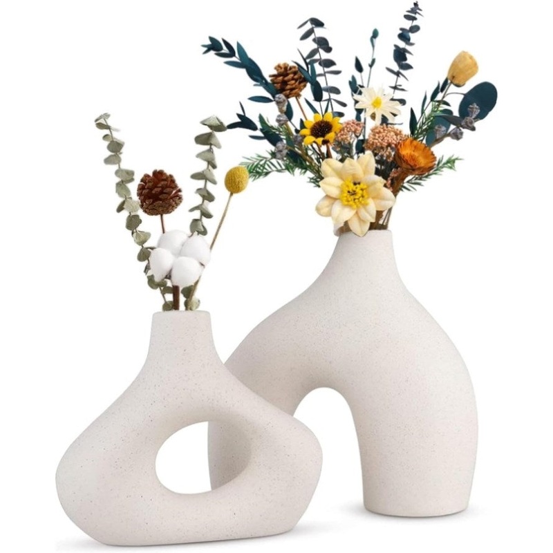 Ceramic Set of 2 Modern White Vases for Home Dcor V178-35712