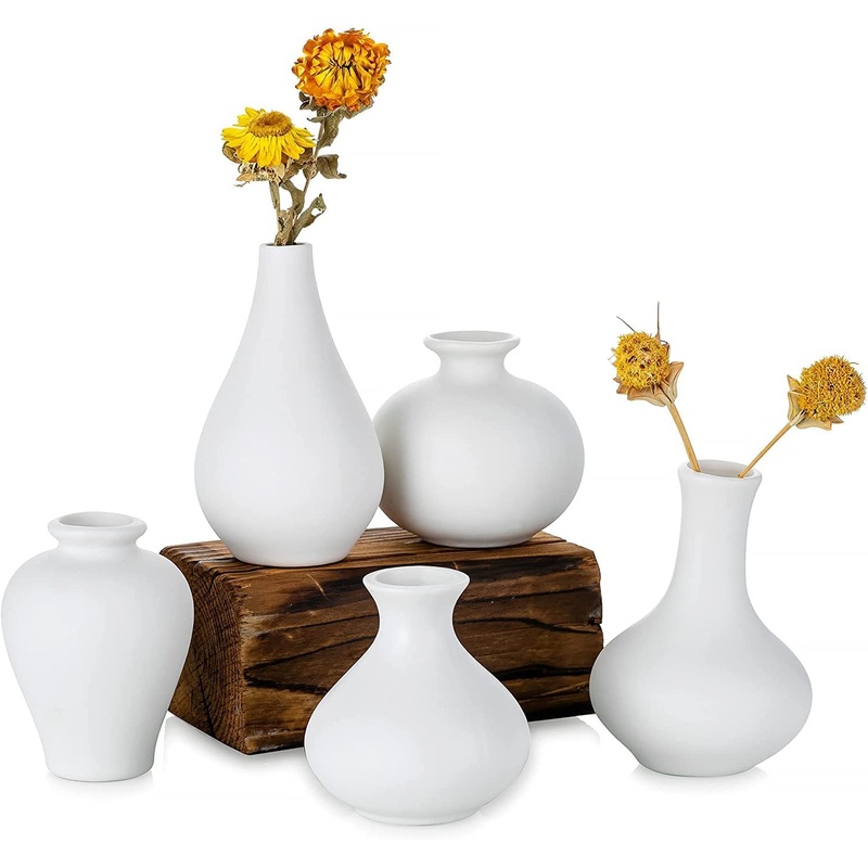 Ceramic Set of 5 White Vases for Home Dcor V178-36932