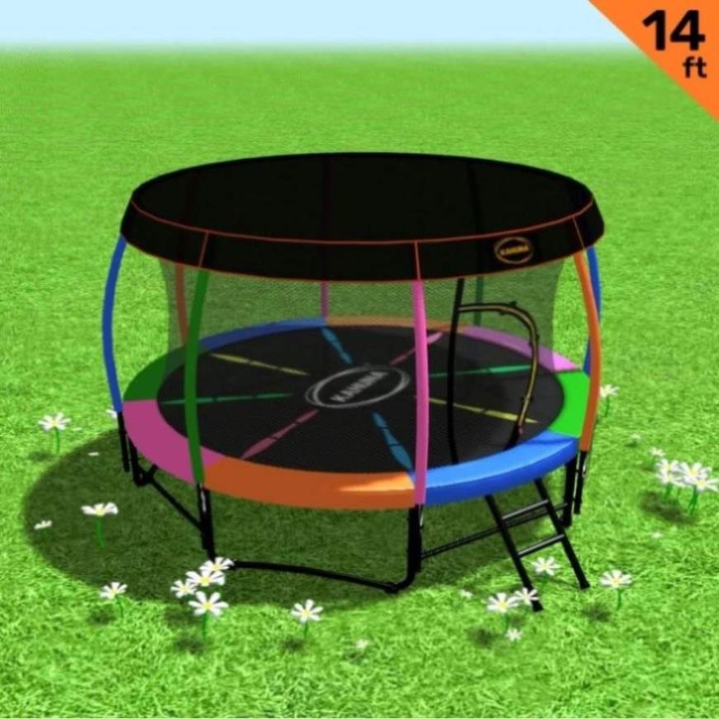 Kahuna Trampoline 14 ft with Roof – Rainbow TRA-KAH-14-RB-RF