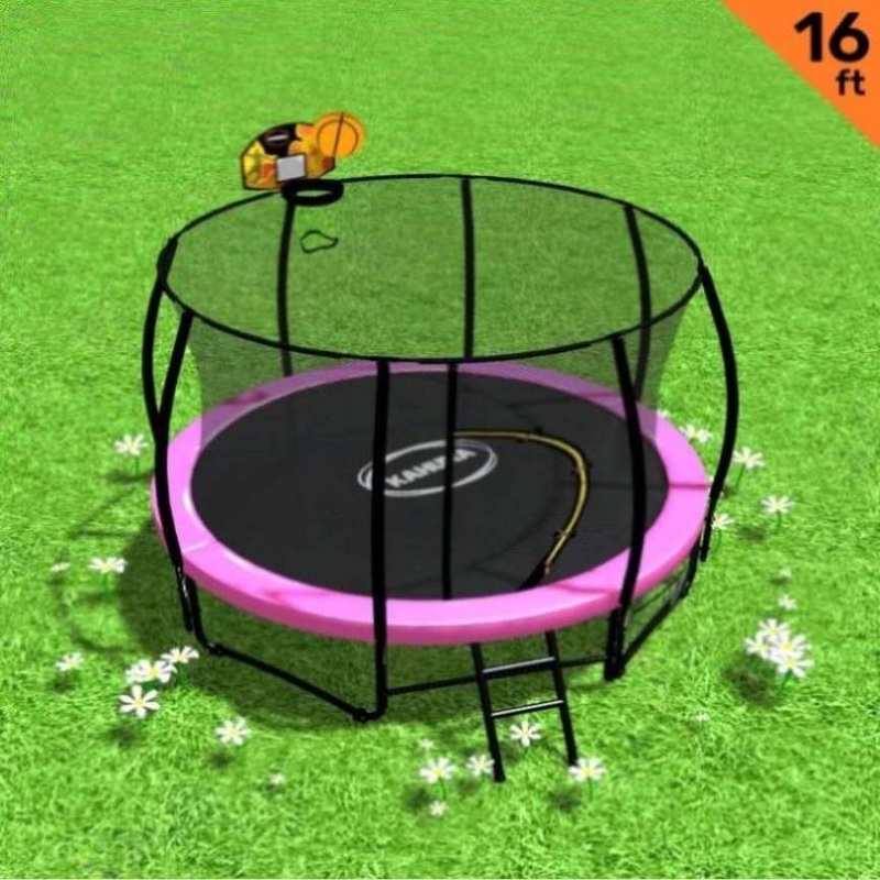 Kahuna Trampoline 16 ft with Basketball Set – Pink TRA-KAH-16-PK-BB