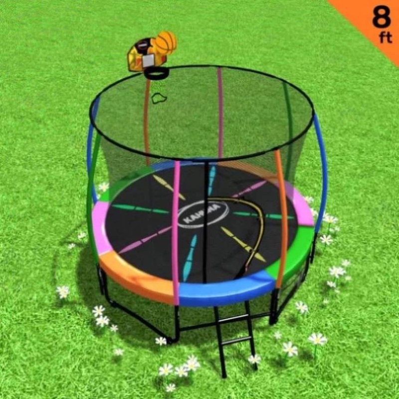 Kahuna Trampoline 8 ft with Basketball Set – Rainbow TRA-KAH-08-RB-BB