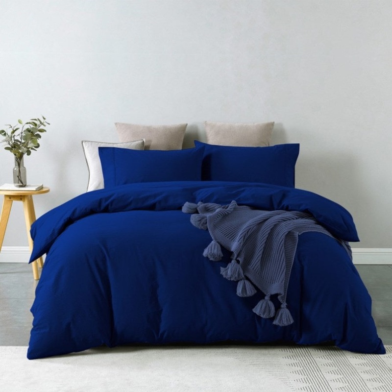 Royal Comfort Vintage Washed 100 % Cotton Quilt Cover Set Single – Royal Blue ABM-10002590