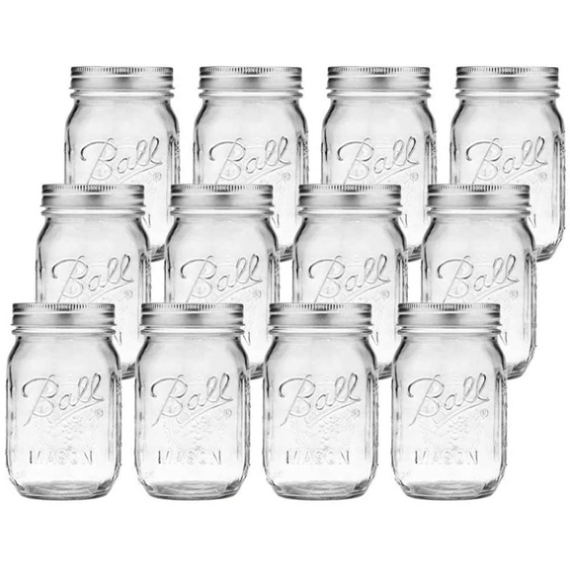 12 Pieces Canning Jars – 480ml Mason Jar Empty Glass Spice Bottles with Airtight Lids and Labels V178-82528