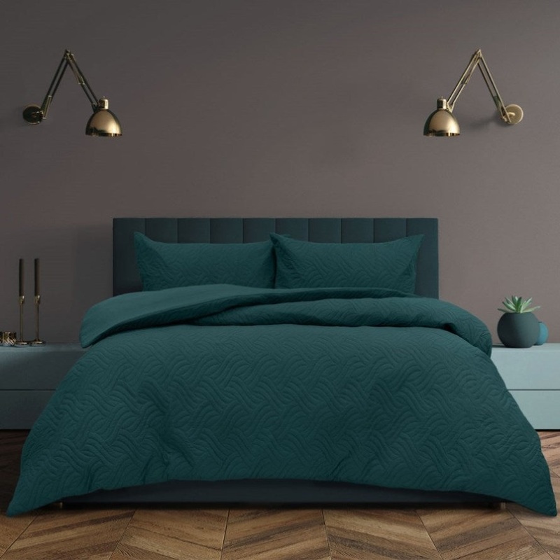 Ardor Asher Deep Teal Embossed Vintage Washed Quilt Cover Set Queen V442-INT-QUILTCS-ASHER-DEEPTEAL-QS