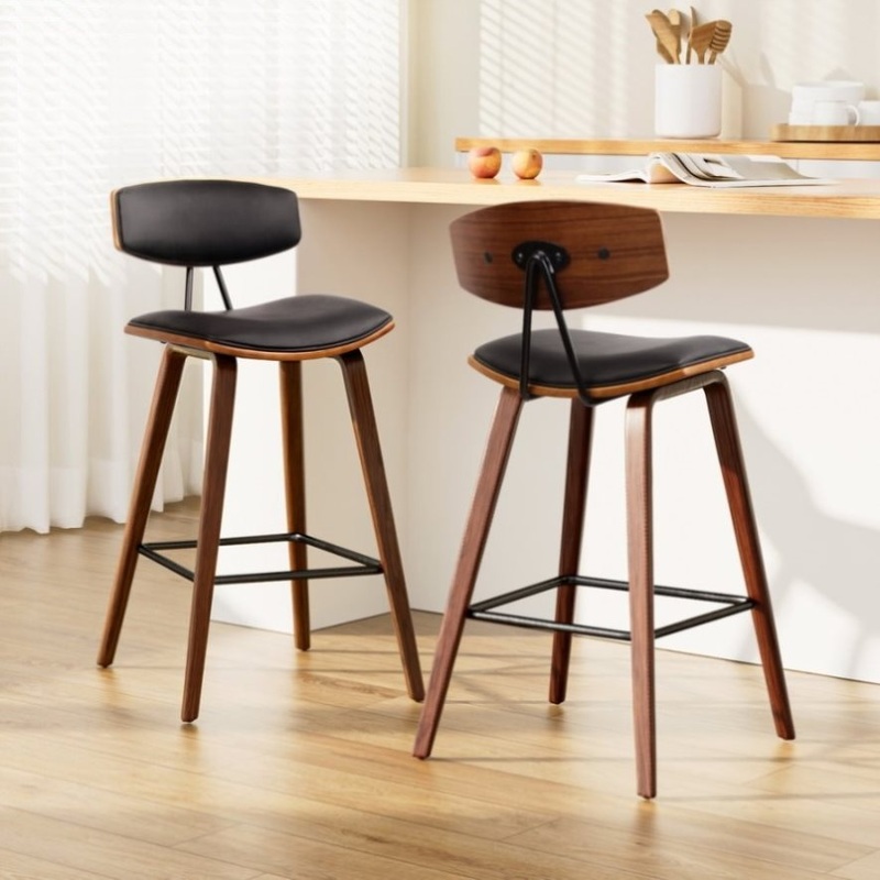 Artiss 2x Bar Stools Leather Padded w/Backrest BA-TW-8782-BKX2