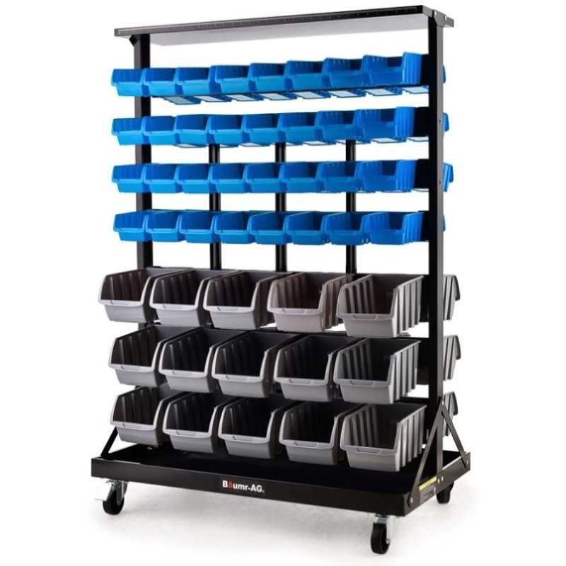 BAUMR-AG 94 Parts Bin Rack Storage System Mobile Double-Sided – Blue V219-STRBRKBMRAM94B