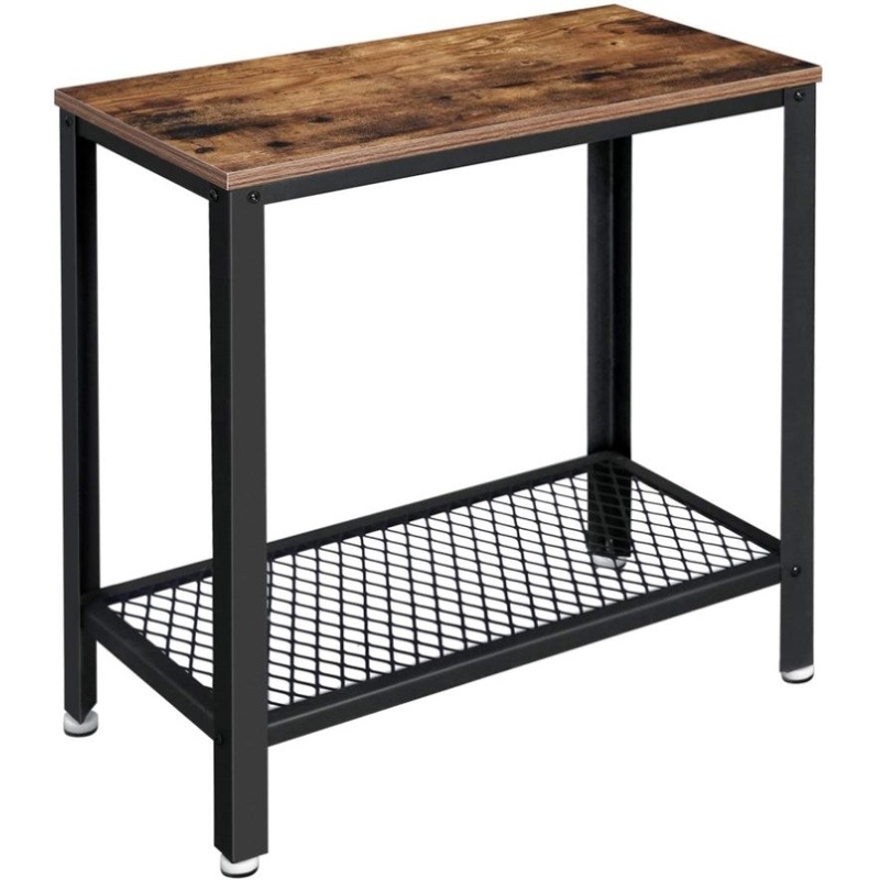 Industrial Side Table 2-Tier With Mesh and Metal Frame Rustic Brown V178-11086