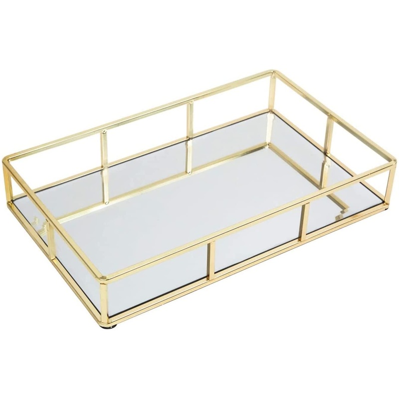 Tray Gold Mirror Decorative for Storage Jewelry and Makeup accessories V178-12580