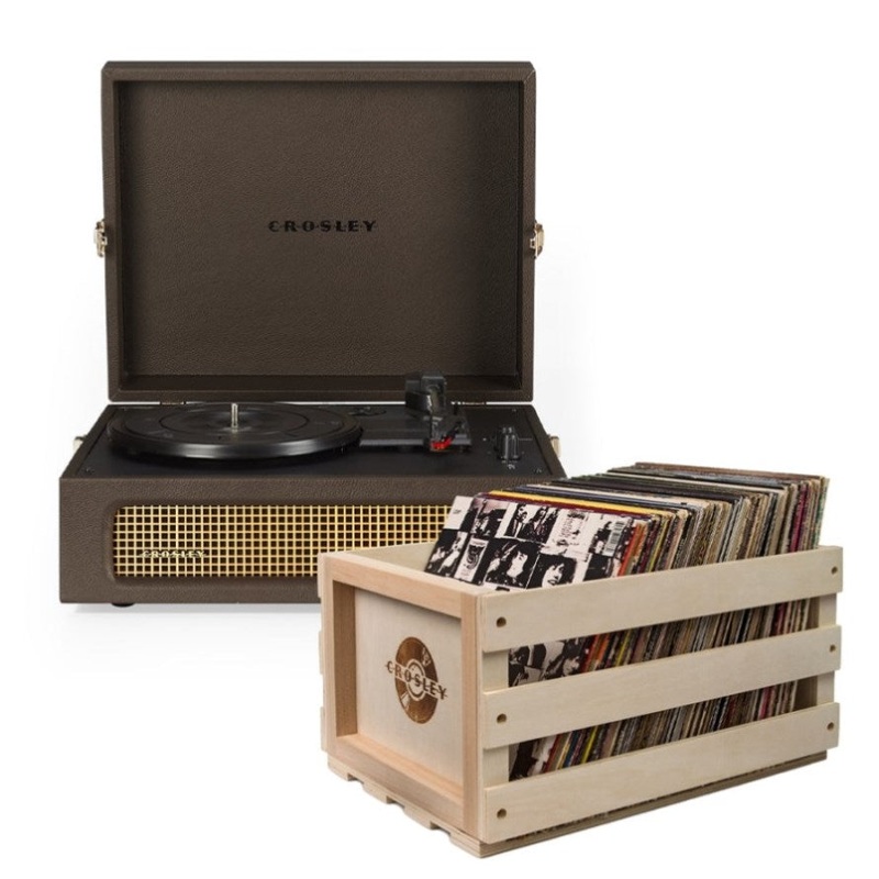 Crosley Voyager Bluetooth Portable Turntable – Cocoa + Bundled Record Storage Crate V398-CR8017BSC-CO4
