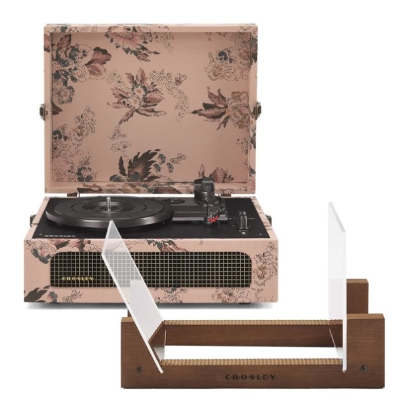 Crosley Voyager Bluetooth Portable Turntable – Floral + Bundled Crosley Record Storage Display Stand V398-CR8017BSS-FL4